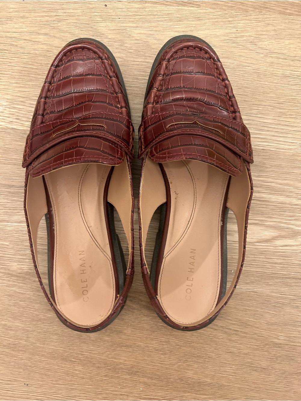 Cole Haan Croc-Embossed Slingback Loafers in Deep Burgundy